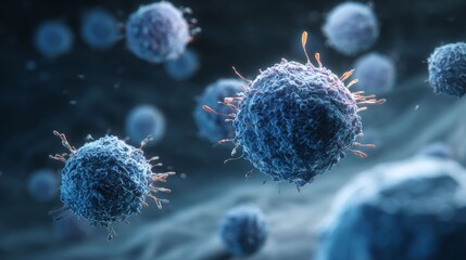 Microscopic Exploration: A detailed, ultra-high-resolution depiction of cells, rendered in a stunning blue hue, showcases intricate biological structures.