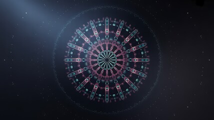 Abstract circular mandala design with glowing digital pattern
