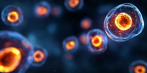 Cellular Brilliance: A captivating, photorealistic display of intricate cells, with their vibrant structures. The microscopic world unfolds, revealing the beauty and complexity of life.