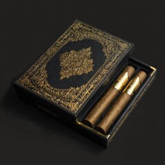 Artisan Cigars in Decorative Box: A luxurious presentation, showcasing meticulously crafted cigars nestled within a sophisticated, ornate box, evoking a sense of refined taste and leisure.