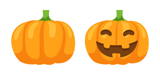 Jack O'Lantern. Pumpkin set. Vector flat icons isolated on white background