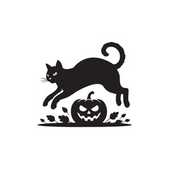 Halloween Silhouette Vector black cat with pumpkin