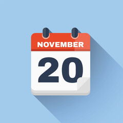 Flat calendar icon showing November 20 date