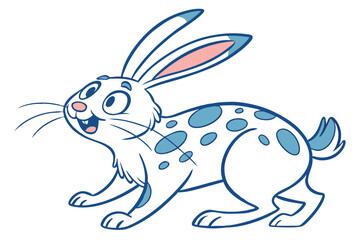 Cheerful White Rabbit with Blue Spots Illustration, White Background
