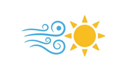 Isolated Sunny weather forecast symbol with wind icon, weather element sign, sunshine design