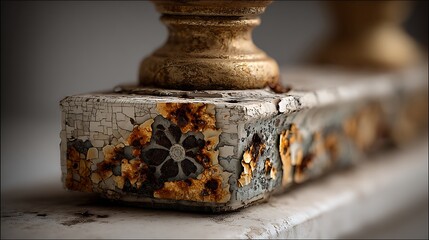 Close-up of Rusty Ornamental Metalwork with Cracked Paint and Weathered Surface in Vintage Style