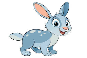 Fototapeta premium Cute Blue Bunny Cartoon with Long Ears on a White Background