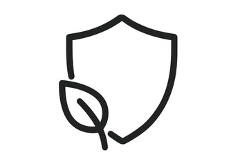 Eco protection shield with leaf icon. Natural security concept. Environmental safety symbol. Organic, bio, vegan product certified logo. Ecology care and sustainability sign.