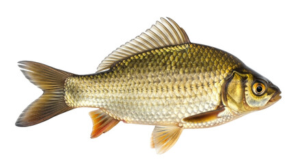 Isolated Crucian Carp swimming, an Eastern European freshwater fish with golden scales