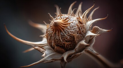 Close-up of Seed with Spiky Outer Shell on Dark Background