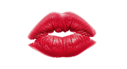 Isolated sensual kiss with perfect red lips and lipstick makeup, beauty concept image