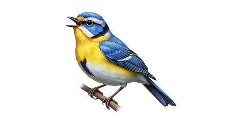 Isolated Yellow-Breasted Bluebird Perched on a Branch with Open Beak, Nature Illustration