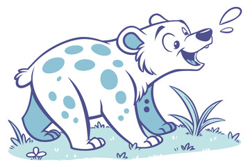 Cute Cartoon Bear Standing on Grass with Spots Art on White Background