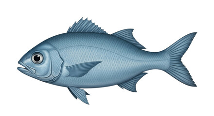 Isolated marine fish, illustration of blue fin sea animal with detailed body and fins