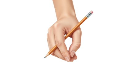 Isolated image of a human hand holding a pencil to write something or draw a sketch