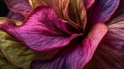 Close-up of Vibrant Multicolored Flower Petals with Detailed Texture and Natural Lighting