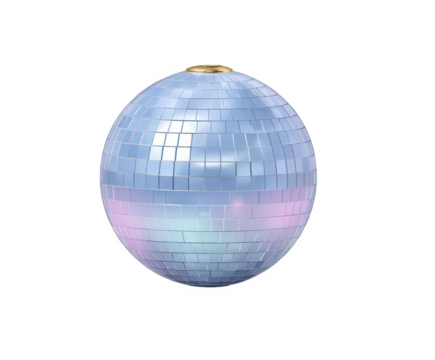 A single disco ball with a reflective surface, casting a spectrum of light and color, isolated on a transparent background