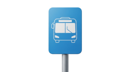 Isolated bus stop sign blue, public transport route, commuter symbol for transit hub