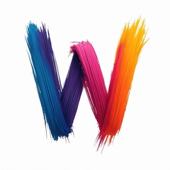Letter W painted with thick brushstrokes in vibrant rainbow colors. Bold abstract design element shows creative paint texture and style. Modern graphic art for design.