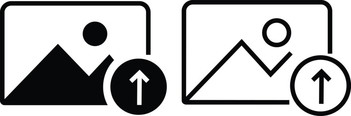 Gallery edit icon set in flat and outline styles. Photo upload image vectors illustration. Picture editing symbol graphic design for media interface and mobile app isolated on transparent background.