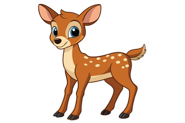 Cute Cartoon Fawn with White Spots on a White Background