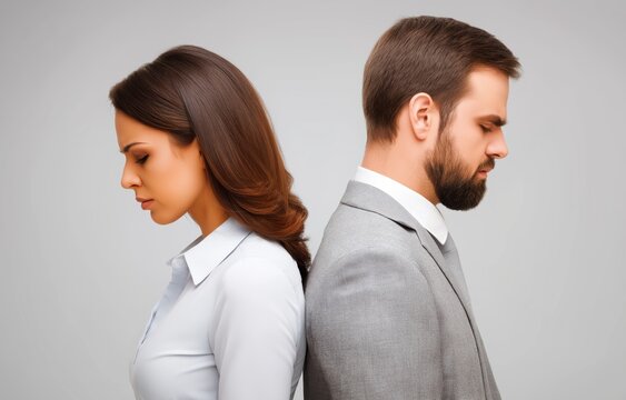 Depressed Business Couple Facing Divorce in a Somber Setting
