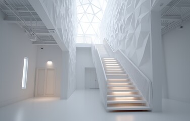 Fototapeta premium Minimalist Staircase Design Enhances Interior Space With Modern Aesthetic and Natural Light