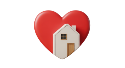 Isolated red heart with house representing the comfort of a home sweet home concept