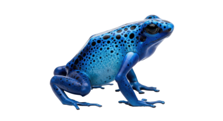 Isolated Dyeing Poison Frog with Blue and Black Skin on Clean Surface, Side View