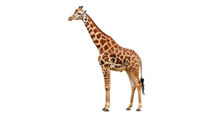 Isolated giraffe with brown and white spots, tall African animal with long neck