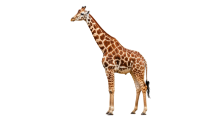 Isolated giraffe with brown and white spots, tall African animal with long neck