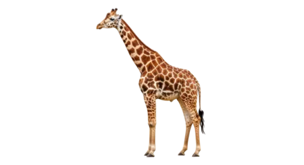 Selbstklebende Fototapeten Giraffe Isolated giraffe with brown and white spots, tall African animal with long neck  © Leon