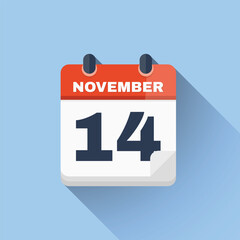 Flat calendar icon showing November 14 date