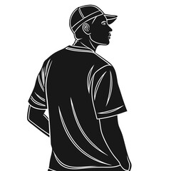 Man in cap and tshirt looking back