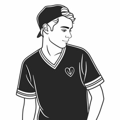 Young man in cap wearing tshirt with heart
