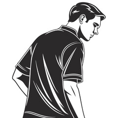 Young man in casual polo shirt looking down