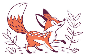 Cute Cartoon Fox Trot on White Background for Microstock
