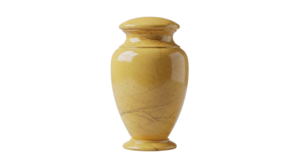Isolated yellow marble cremation urn for ashes, funeral, memorial, remembrance, love, death