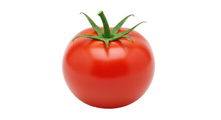 Isolated ripe red tomato with green stem on top, fresh vegetable for cooking and food