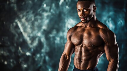 A muscular man with a muscular build, standing against a textured background.