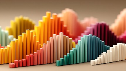 Obraz premium Colorful 3d Bar Graph Visualization with Vibrant Gradient Waves for Data Analysis