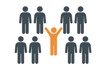 Standing out from the crowd concept. Be different, be unique. Leader in a group of people. Metaphor for success, individuality, talent, HR and recruitment. Winner concept.