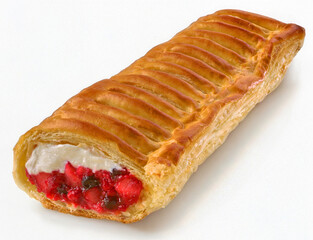 Strudel mit Waldfruechten, Blätterteig, isoliert, gefüllt, Creme