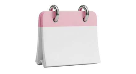 Isolated tear-off calendar with pink header and metal binder, event management concept