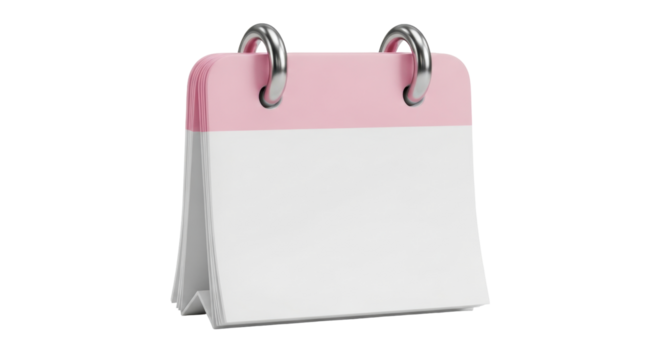 Isolated tear-off calendar with pink header and metal binder, event management concept