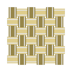 Gold woven pattern with white lines. Seamless geometric pattern with triangular texture. Vector illustration.