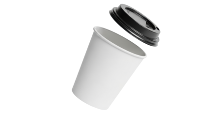 Isolated paper cup with black lid for coffee or tea ready to drink with no people near by