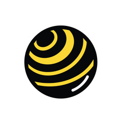 Abstract Striped Sphere Icon with Black and Yellow Lines