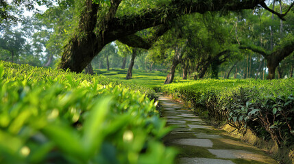 Beautiful Tea Garden And Plantation. Panning Shot