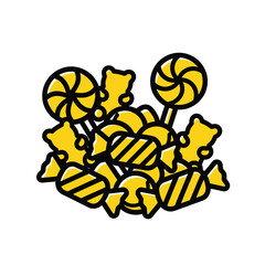 Halloween Candy Pile Illustration with Yellow Sweets
